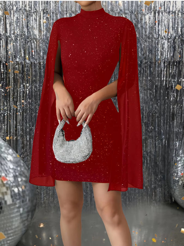Round-Neck Ribbed Pearl Chiffon Dresses