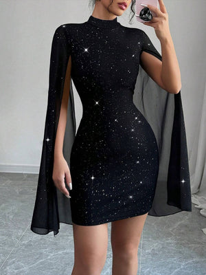Round-Neck Ribbed Pearl Chiffon Dresses
