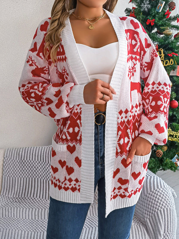 Christmas Reindeer Pattern Long-Sleeve Cardigans
