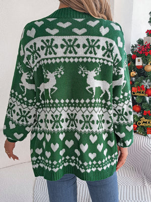 Christmas Reindeer Pattern Long-Sleeve Cardigans