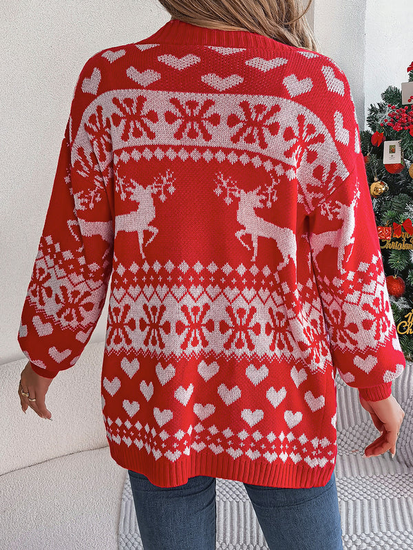 Christmas Reindeer Pattern Long-Sleeve Cardigans