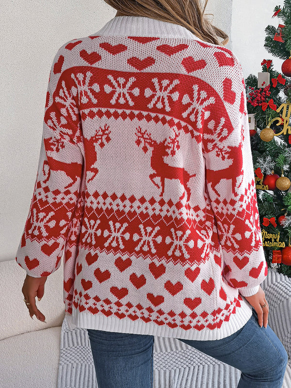 Christmas Reindeer Pattern Long-Sleeve Cardigans