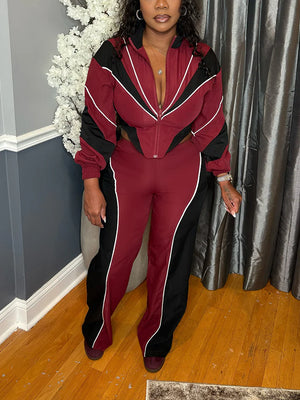 Colorblock Cropped Jacket Track Pant Sets