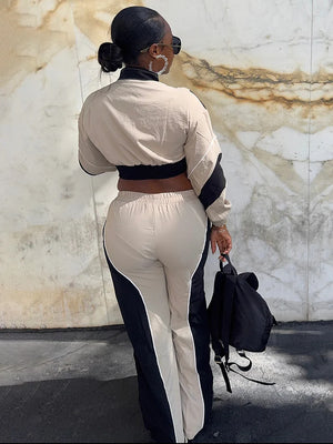 Colorblock Cropped Jacket Track Pant Sets