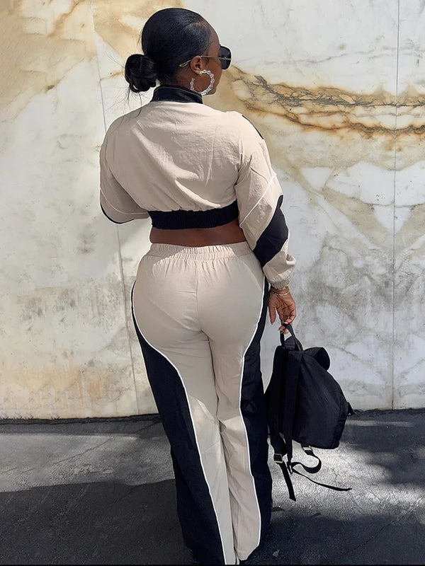 Colorblock Cropped Jacket Track Pant Sets