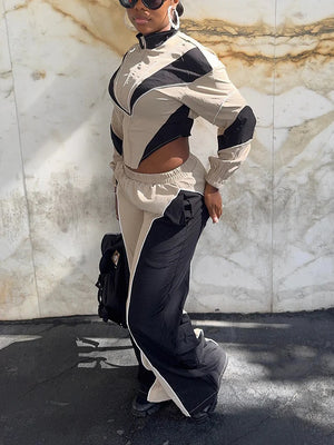 Colorblock Cropped Jacket Track Pant Sets