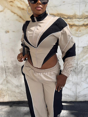 Colorblock Cropped Jacket Track Pant Sets