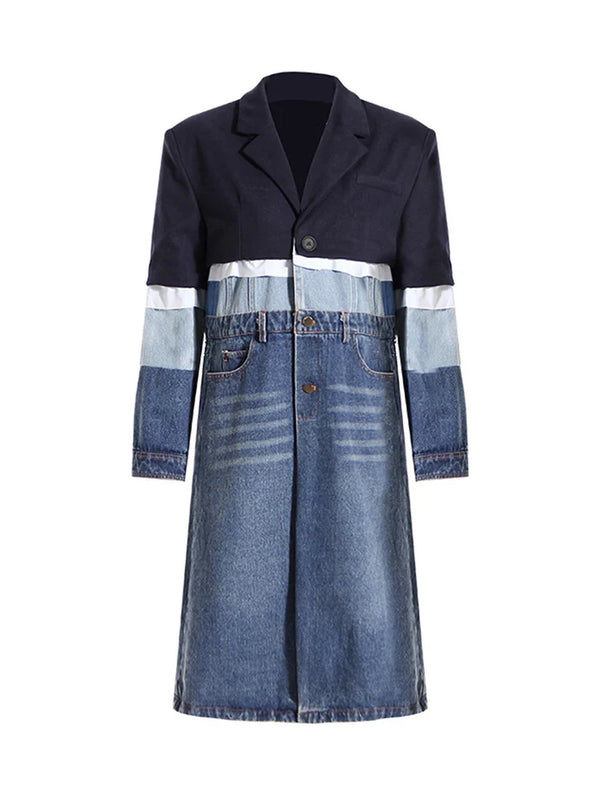 Denim Patchwork Trench Coats