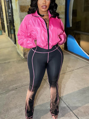Contrast Windbreaker Jacket Leggings Set