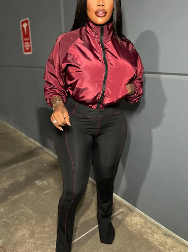 Contrast Windbreaker Jacket Leggings Set