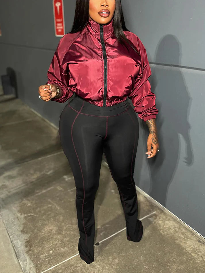 Contrast Windbreaker Jacket Leggings Set