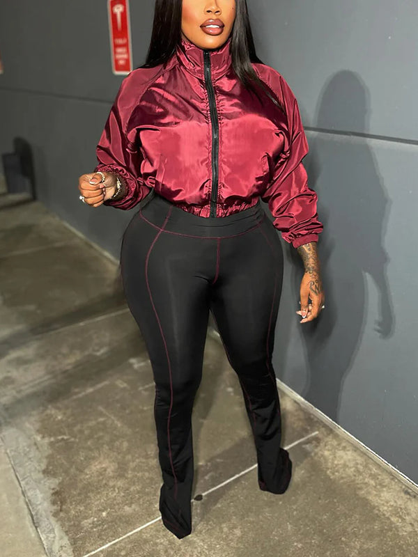Contrast Windbreaker Jacket Leggings Set