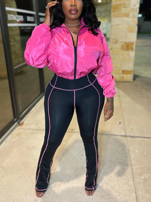 Contrast Windbreaker Jacket Leggings Set
