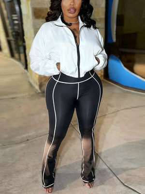 Contrast Windbreaker Jacket Leggings Set