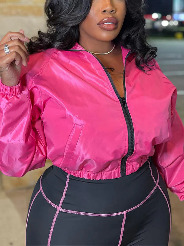Contrast Windbreaker Jacket Leggings Set