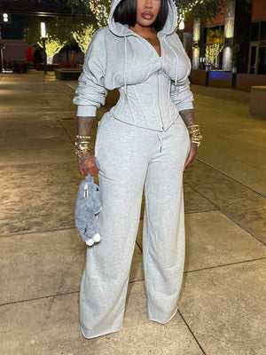 Corset Hoodie Jacket Wide Pants Set