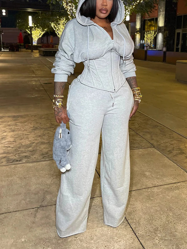 Corset Hoodie Jacket Wide Pants Set