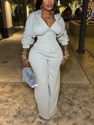 Corset Hoodie Jacket Wide Pants Set