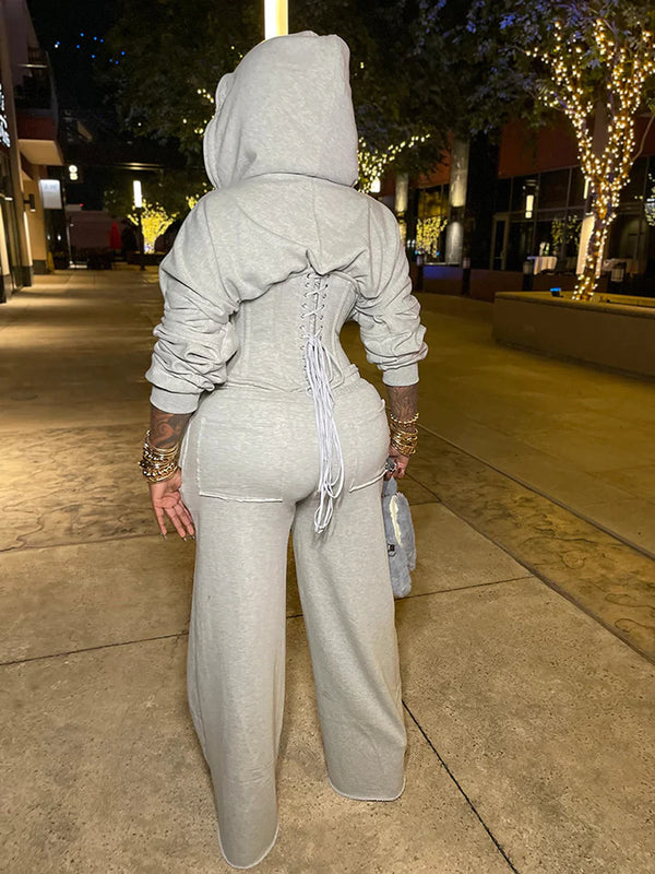 Corset Hoodie Jacket Wide Pants Set