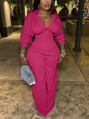 Corset Hoodie Jacket Wide Pants Set
