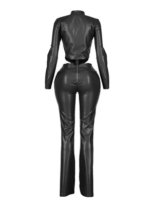 Leather Biker Jacket Pants Set