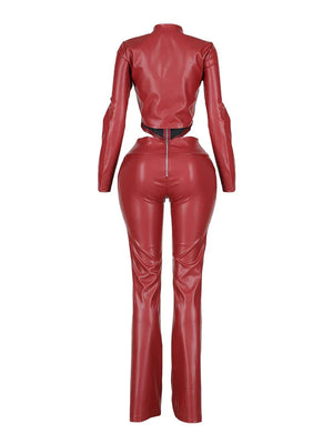 Leather Biker Jacket Pants Set