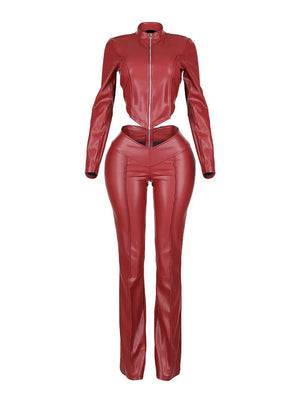 Leather Biker Jacket Pants Set