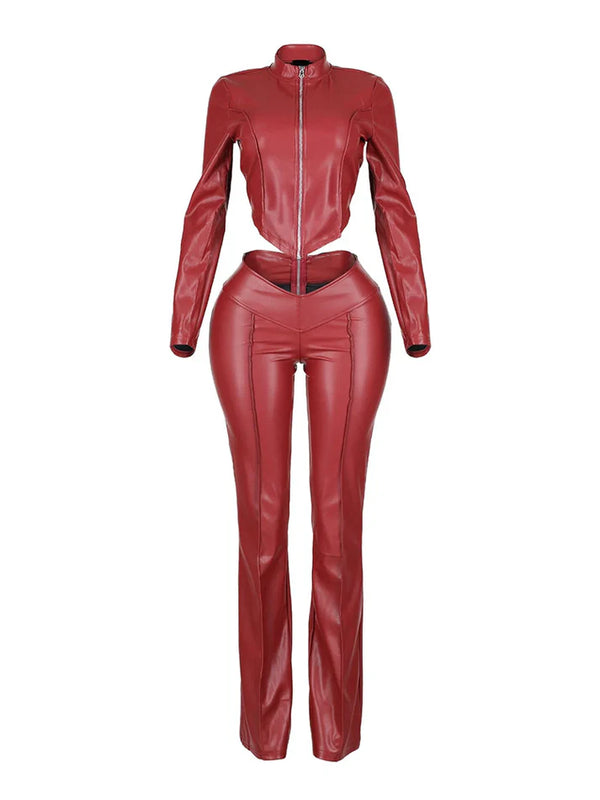 Leather Biker Jacket Pants Set