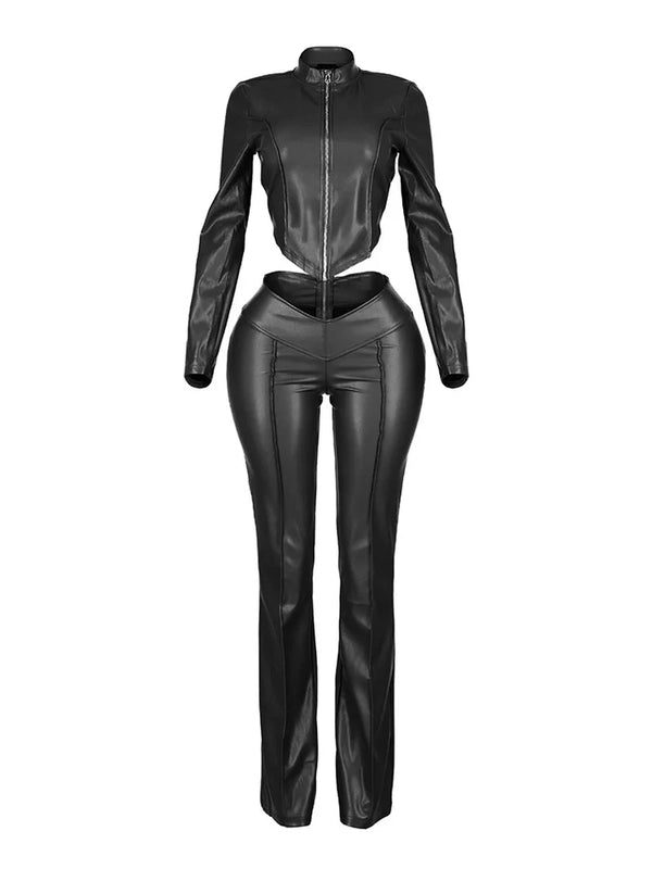 Leather Biker Jacket Pants Set