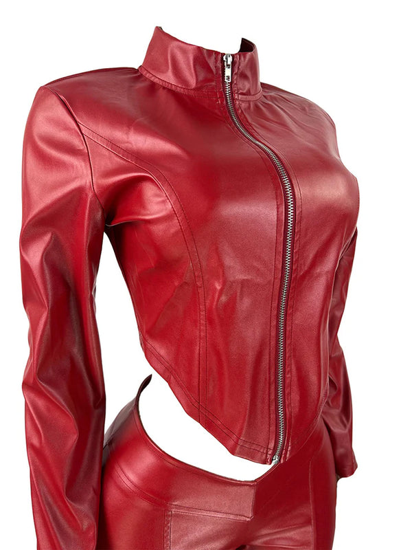 Leather Biker Jacket Pants Set