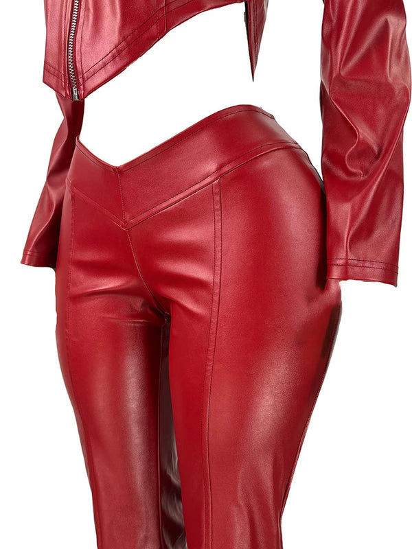 Leather Biker Jacket Pants Set