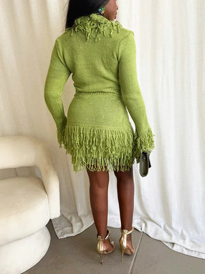 Fringe Knit Sweater Skirt Set