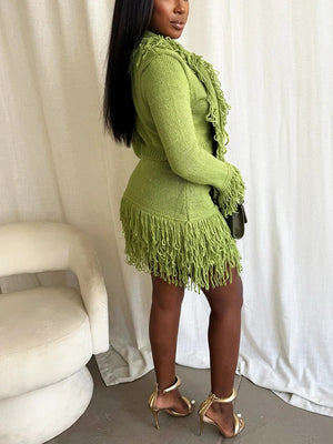 Fringe Knit Sweater Skirt Set