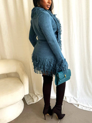 Fringe Knit Sweater Skirt Set