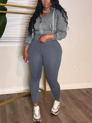 Washed Hooded Jacket Leggings Set