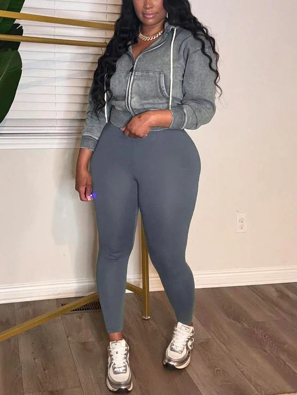 Washed Hooded Jacket Leggings Set