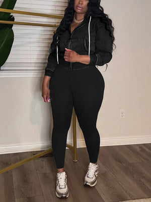 Washed Hooded Jacket Leggings Set