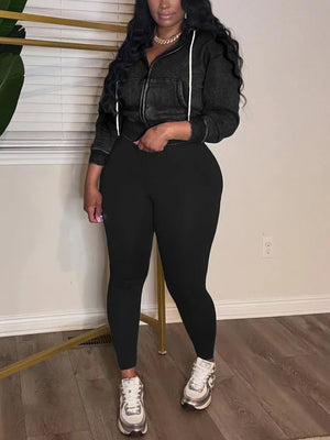 Washed Hooded Jacket Leggings Set