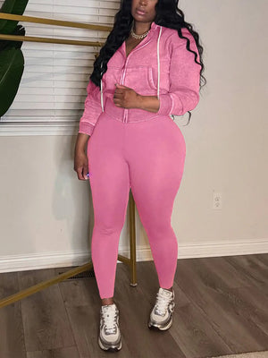 Washed Hooded Jacket Leggings Set