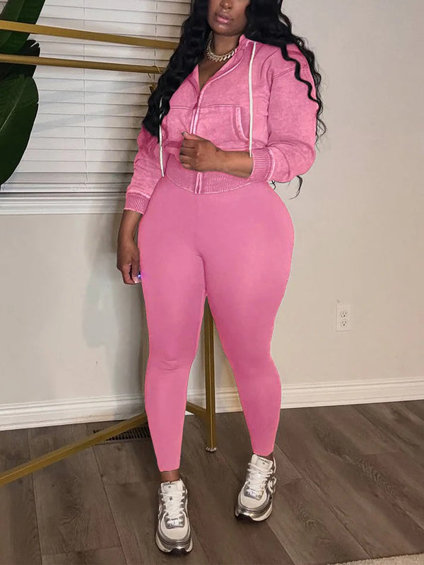 Washed Hooded Jacket Leggings Set