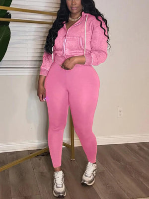 Washed Hooded Jacket Leggings Set