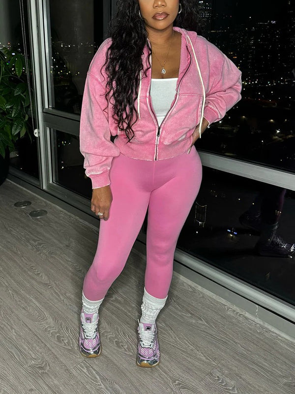 Washed Hooded Jacket Leggings Set