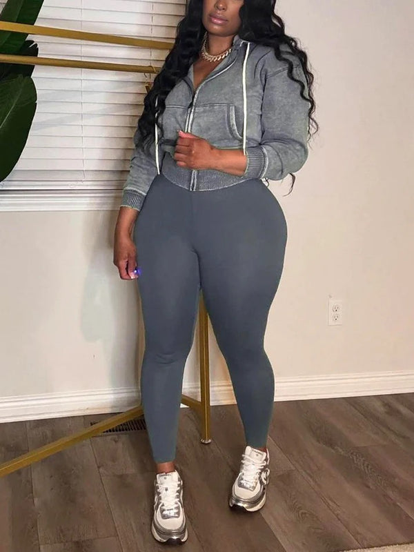 Washed Hooded Jacket Leggings Set