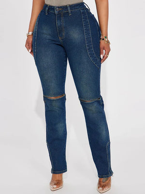 Denim Cropped Jacket Cutout Jeans Set