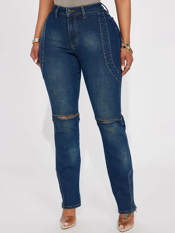 Denim Cropped Jacket Cutout Jeans Set