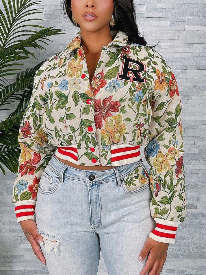 Floral Jacquard Varsity Jacket