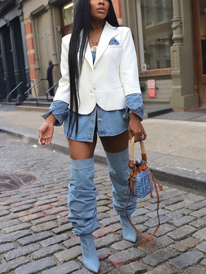 Denim Patchwork Blazer Jackets