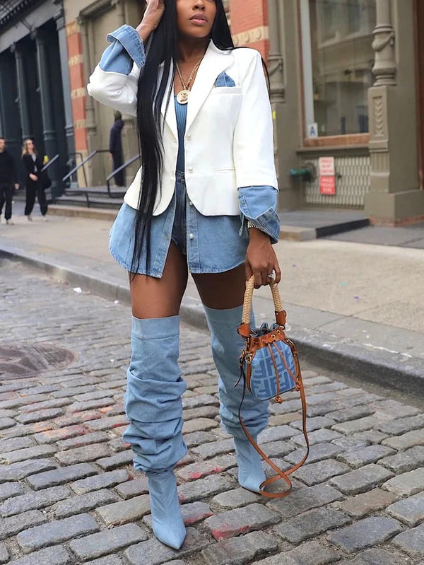 Denim Patchwork Blazer Jackets