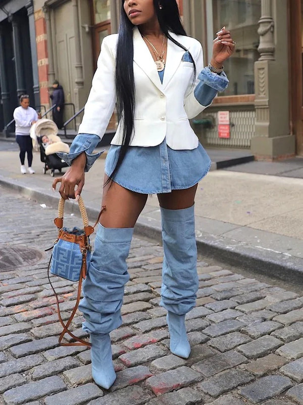 Denim Patchwork Blazer Jackets