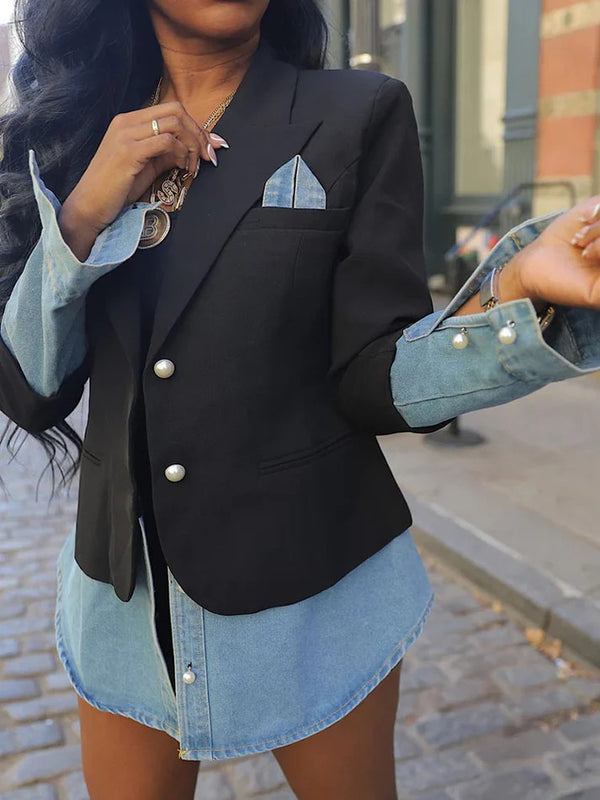 Denim Patchwork Blazer Jackets